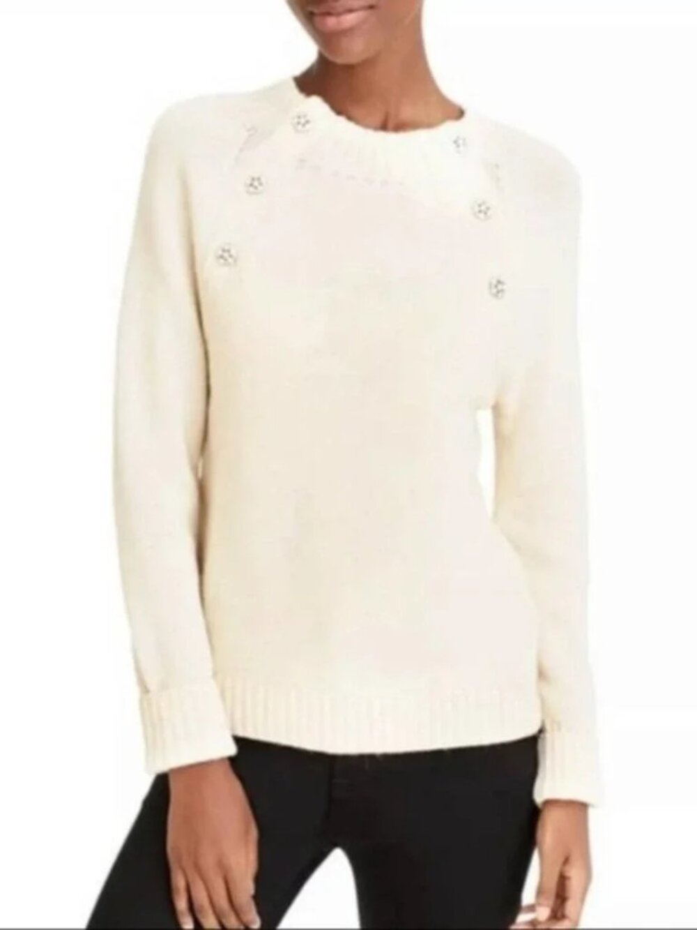 J. Crew Ivory Sweater w/ Jeweled Buttons Size M